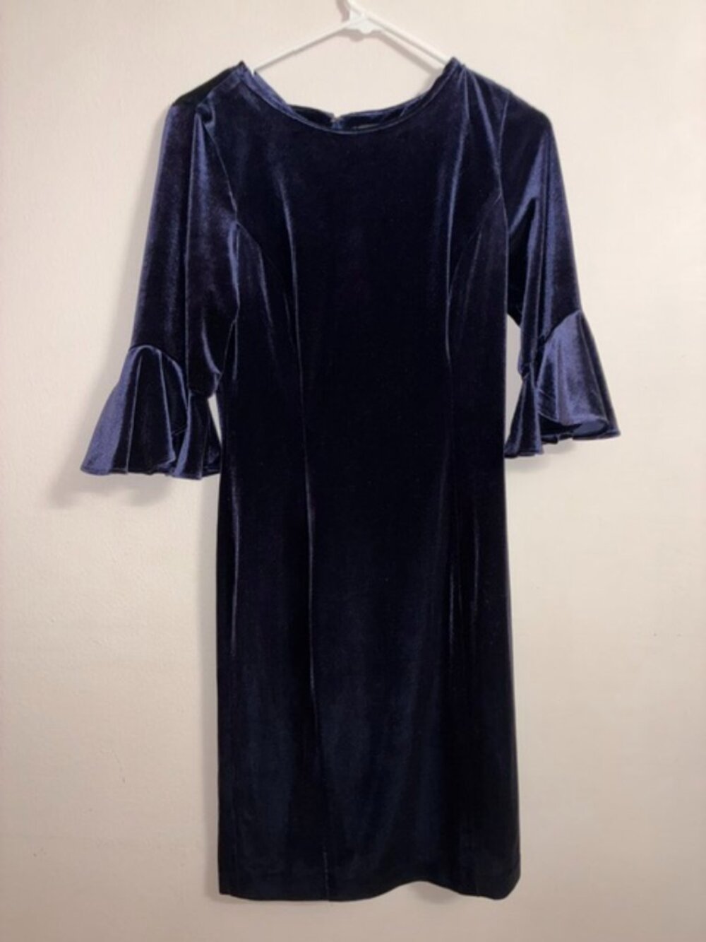 DKNY Navy Blue Velvet Bell Sleeve Sheath Dress